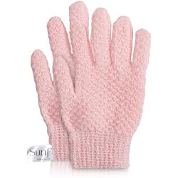 SunFX Exfoliating Gloves Body Scrub Mitt Pre-Tanning Removal Pink | Deep Cleansing Body Scrub Mitt, Reusable Gloves, Smooth Soft Skin, Self-Tanning Prep, Full Body Exfoliation
