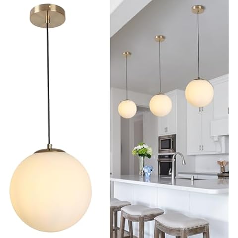 Loyled Globe Glass Pendant Light-Fixtures - Gold Mid Century Light Fixture with Milk Glass, Modern Ceiling Chandelier, Hanging Pendant Light for Kitchen, Bedroom, Living Room, Dinning Room, Hallway Cover