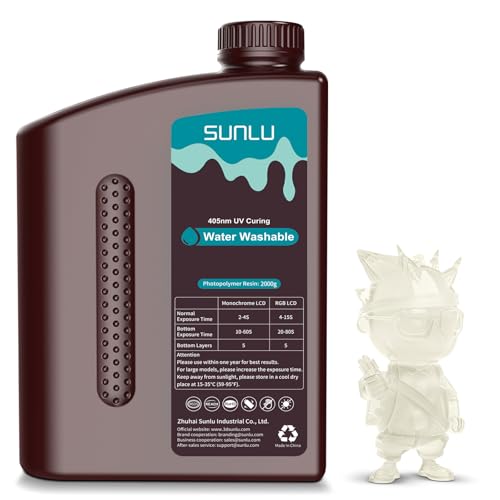 SUNLU 2KG Water Washable Resin 3D Printer Resin Clear, Easy Post-Processing 405nm UV-Curing Standard Photopolymer Resin 
