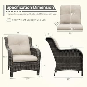 Patio Wicker Patio Chairs Set of 2 Outdoor Dining Chairs with 35 inch Seat Cushions High Back and Curved Armrest for Garden Backyard Balcony and Deck Beige