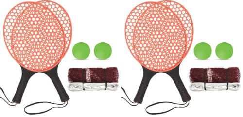 Image of Amazon Brand - Jam & Honey Honeycomb Paddle Racket Set with Net, 2 Rackets & 2 Balls, Indoor Outdoor Family Game for Kids & Adults 3+ Years, BIS Certified Child Safe (Orange) (Pack of 2)