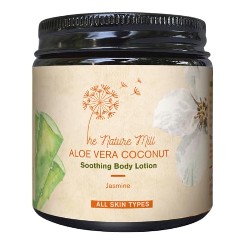 Image of The Nature Mill Aloe Vera Coconut Soothing Body Lotion Jasmine. All Natural, No Cream Base, Soothes & De-Tans Skin, Multi-Use: Body, Hand, Foot, Deo. Coconut Jasmine 100g
