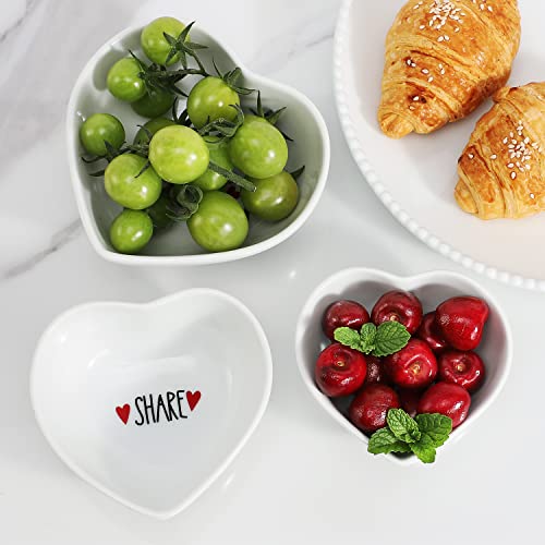 Buyajuju Set Of 3 Porcelain Heart Shaped Bowls 5 Oz/ 7.5 Oz/ 10 Oz Serving Dishes, Ceramic 3 Different Size Dishes For Dipping Sauces, Snacks, Side Dishes #TOP2