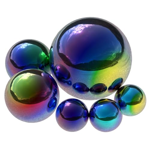 NUOBESTY Lot de 6 Boules Miroir de Jardin en Acier Inoxydable INOX Sphères Réfléchissantes Colorées 15 CM 10 CM et 51 CM Décoration Extérieure Solide pour Pelouse...