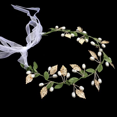 Quvvarly Green Leaf Boho Headband, Renaissance Vintage Accessories, Gold Leaf