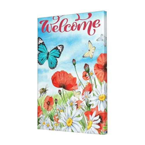 Toile déco fleurs et abeille 40x61 cm pour cuisine cosy