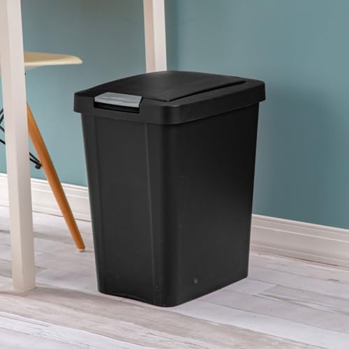 Image of Sterilite 7.5 Gallon TouchTop Wastebasket with Lid That Opens with Touch, Conceals Trash in the Kitchen, Bathroom, Mudroom or Office, Black, (Pack of 4)