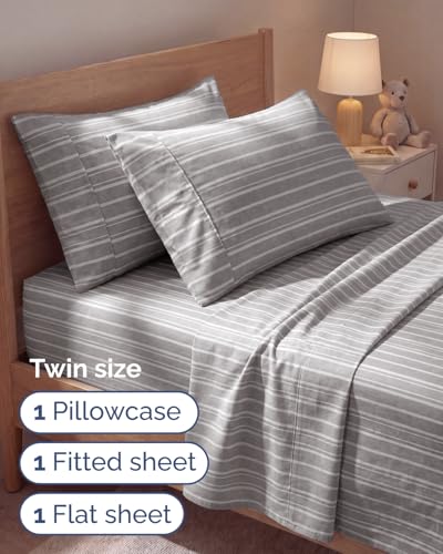 Image of Twin 4 Piece Bed Sheet Set - Breathable & Cooling Sheets - Grey Stripes | Ultra Soft Hotel Luxury Bedding Set with 8-16 Inch Deep Pockets, 1 Flat & 1 Fitted Sheet & 2 Pillowcases, Wrinkle & Fade Free