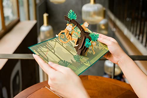 Image of Rykamia Monkey Pop Up Card, Blank Monkey Card, Monkey 3D Card, Monkey Gift, Jungle Card For Kids, Monkey Happy Birthday Card, Just Because, Card For Kid, Toddler Card, Monkey Lover Card, Wildlife Card