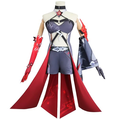SOOYOOYOO Disfraz de Acheron de Honkai: Star Rail para Cosplay - Traje Completo con Capa y Accesorios para Adultos y Adolescentes - Ideal para Eventos Temáticos y Carnavales(Unisex Adulta,XS)