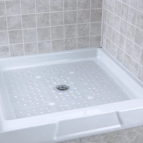 Slipx Solutions Accu-Fit Square Shower Mat, Extra Large 27"X27", Non-Slip Stall Mat For Elderly & Kids Standing Bath Tub Mat, Machine Washable, Suction Cups, White Pearl #TOP3