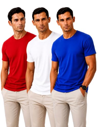 Image of Men's Solid Cotton T-Shirt Pack of 3 | Breathable Round Neck Combo | Half Sleeve | Solid-Regular Fit Casual Wear
