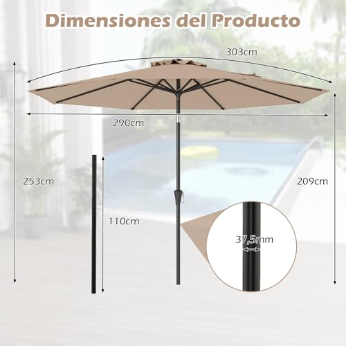 Sombrilla de patio resistente de 270 cm ideal para jardín y piscina 5