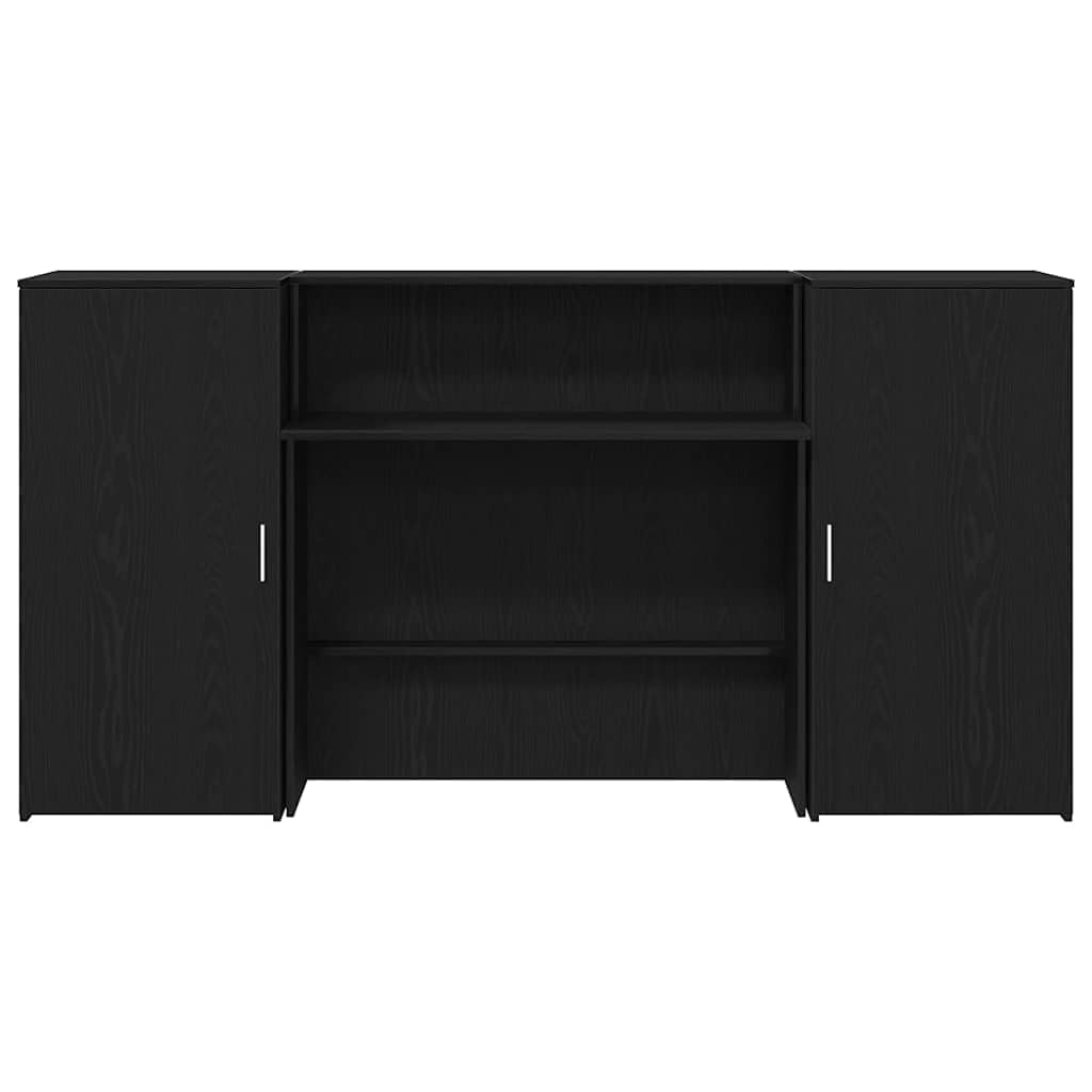 Banco di ricevimento nero effetto rovere, 200 x 50 x 103,5 cm, mobile per ufficio per reception, con cassaforte e spazio di archiviazione integrato, scrivania versatile per la casa e