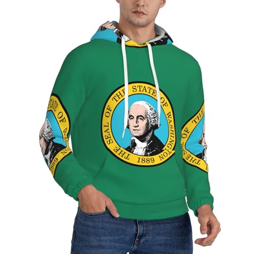 Sweat épais pour homme drapeau Washington, hoodie chaud anti-froid