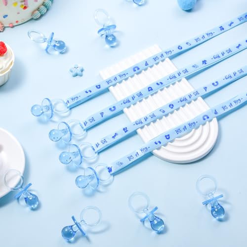 Image of 100 Pieces Baby Shower Pacifiers Necklace, Cute Acrylic Pacifier Necklaces for Chupones para Baby Shower Games Charm, Party Favors, Decorations DIY, Gender Reveal Table Scatter(Blue)