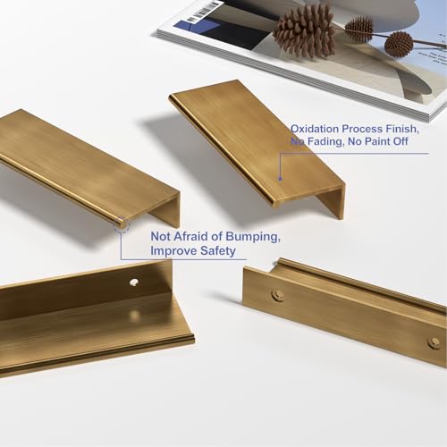 Image of Peaha 30 Pack Kitchen Cabinet Handles 3 inch Champagne Bronze Finger Pulls | Edge Pulls Bronze Cabinet Pulls Modern Hidden Dresser Drawer Handles Aluminum Alloy Closet Bedroom Living Room