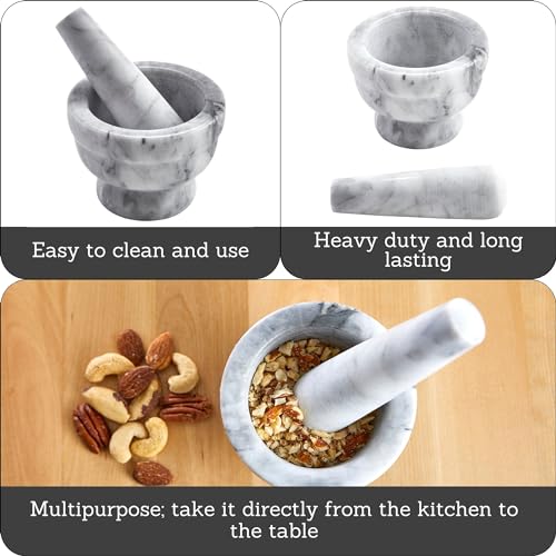 IMUSA USA Small 3.8" Marble Mortar and Pestle for Grinding and Crushing