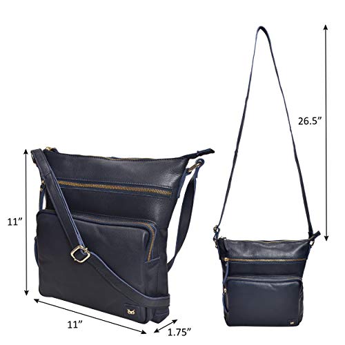 Wise Owl Accessories Real Leather Crossbody Handbag & Purse for Women Bundled with RFID Blocking Long Bifold Card Case Wallet (Navy set of 2)2