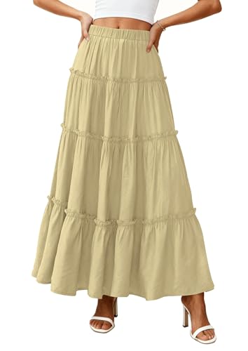 PRETTYGARDEN Women's Boho Tiered Ruffle Flowy Maxi Skirt, Yellow,L — view 4