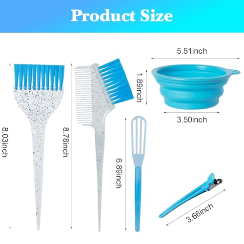 MOONMINI Hair Dye Color Brush and Bowl Set, Color Bowl Brushes Tool Mixing Bowl Kit Tint Comb for Hair Tint Dying Coloring Applicator (Light Blue&Clear) - Thumbnail 6
