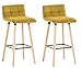 CLP Set 2 Sgabelli Bar Design Lincoln con Schienale in Velluto I Coppia Sedie Alte Trapuntate Telaio Legno Faggio Alt. 75 CM, Colore:Giallo