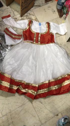 Image of Kathak Dress Costume 6 Meter Flare with Brocade Border Indian Classical Dance Costume