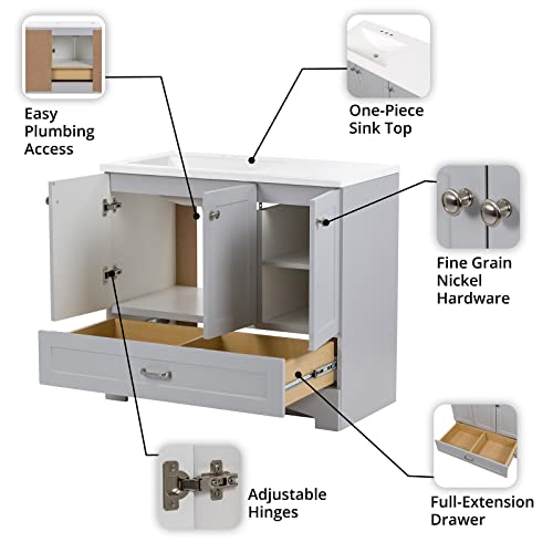Spring Mill Cabinets Emlyn Bathroom Vanity With Sink, Pearl Gray #TOP4