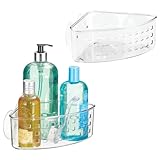 iDesign Plastic Suction Cup Corner Shower Basket for Bathroom Storage, Set of 2, Clear, Made in USA