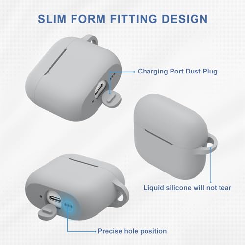 Image of Tobfit Case for AirPods 4 Case Cover 2024 with Lanyard & Keychain, Soft Silicone Protective Case for Apple AirPods 4th Generation, Full Protection, Support Wireless Charging, Gray