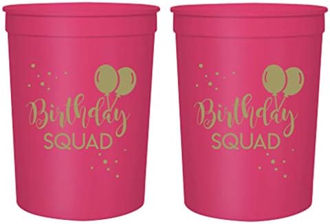 Birthday Squad Cups, Set of 12, 16oz Birthday Stadium Cups, Perfect for Birthday Parties, Birthday Decorations, All Birthday Events! Birthday Cup Party Favors for Women, Adults Birthday (Pink)