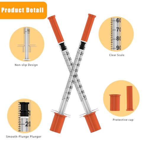 U-100 Disposable Syringes with Needle,1ml/cc,30G 5/16"(8mm) Needle (30 Pack), Individually Wrapped