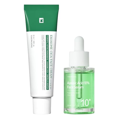 Dúo Calmante K-Beauty: TOSOWOONG Crema Cica y Sérum Ácido Azeláico para Alivio del Enrojecimiento y Claridad de la Piel