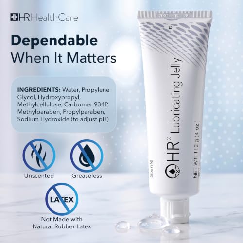 Image of HR Lubricating Jelly, Sterile, Medical & Home Use, 4 oz Tube | Water-Soluble | Non-Greasy | Non-Staining | Latex-Free | Clear & Odorless | for Catheter, Exam, Thermometer & Instruments
