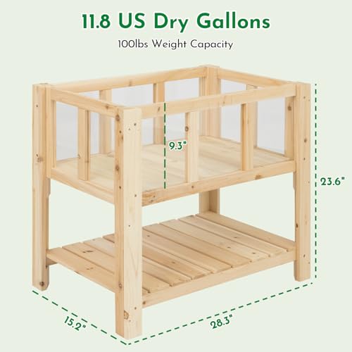 Image of ketive Raised Garden Bed with Transparent Acrylic Side Panels, Elevated Wooden Planter Box with Shelf for Vegetables, Herbs & Flowers,Outdoor Raised Garden Planter for Patio, Balcony & Backyard