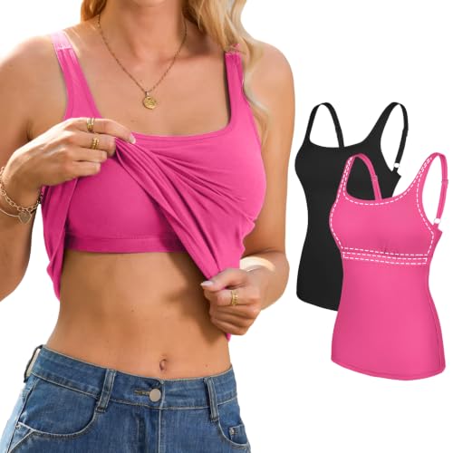 Image of V FOR CITY Non-Padded Shelf Bra Tank Top for Women Cotton Adjustable Wide Strap Camisole Basic Cami Shirts 2 Pack