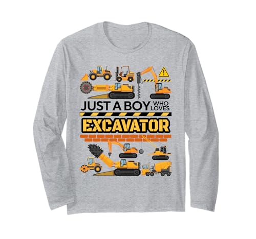 Men Kids Constructions Just A Boy Who Loves excavators white Maglia a Manica
