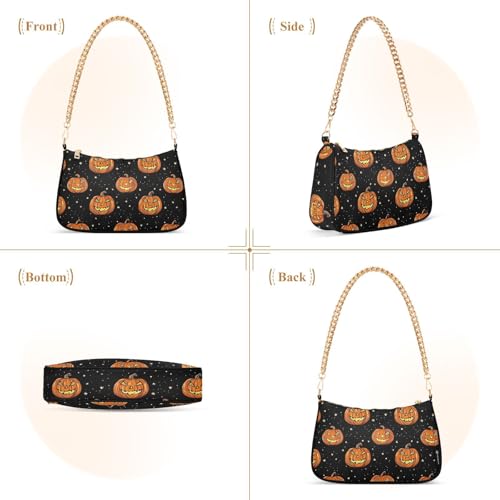 Scary Pumpkin Shoulder Bag for Women, Handbag with Chain Strap, Soft Purse Tote Bag for Ladies3