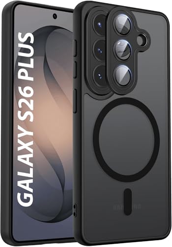 Image of Elzzi Magnetic Magsafe for Samsung S26 Plus Case, Upgraded [Full Camera Protection] [Compatible with Magsafe] [Translucent Matte] Shockproof Protective Phone Case for Men & Women - Black
