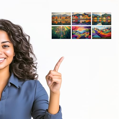 Image of SiddArtify Landscape Wall Art Poster Print Set - Colorful Village Poster Decor for Living Room Bedroom - Set of 2-4x6 Inch - Board (Pack of 6) - Sticker (Pack of 6)