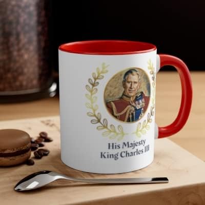 Miniatura 3 de Taza de coronación King Charles III, con texto en inglés "God Save the King", color rojo