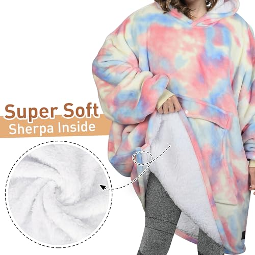 Oversized Sherpa Hoodie Blanket Sweatshirt with Pocket - Catalonia Cotton Candy Print for Adults