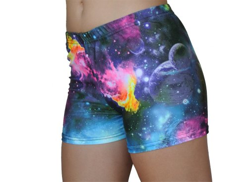 Multi-Colored Galaxy Spandex Compression Shorts (Multi Colored Galaxy, 2.5 In. Adult L 10-12)