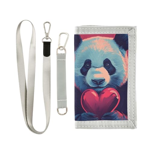 FOLIOSA Kids Wallet for Boys Girls Panda Valentine Print Youth Wallet with Zipper Pocket Card Holders, Novelty Wallet 4.9×2.9 in