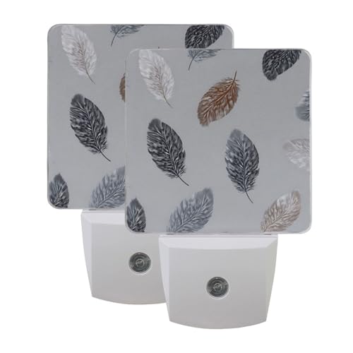 Luz Nocturna LED Sensor Gris con Diseño Pequeñas Plumas