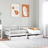 SooIarix Tagesbett mit Schubladen Weiß 90x190 cm Massives Kiefernholz Lattenrost Bettrahmen Boxbett für Schlafzimmer und Gästezimmer mit Stauraum und Rollen