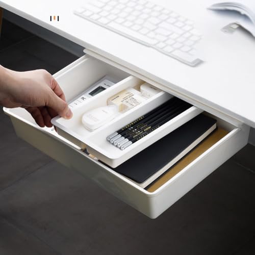 Miniatura 4 de Honseadek Cajón De Almacenamiento Para Debajo Del Escritorio, Sin Perforaciones, Con Compartimento Invisible Para Organización De Composiciones, Múltiples Abdominales, Oficina, En Tamaños Que Ahorran