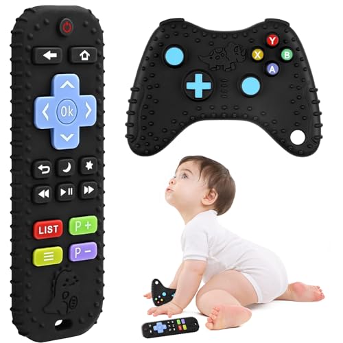 Alivio de dentición de juguete, anillo de dientes, mando a distancia de silicona, sensación de alimento, sin BPA, para bebés 0-18 meses