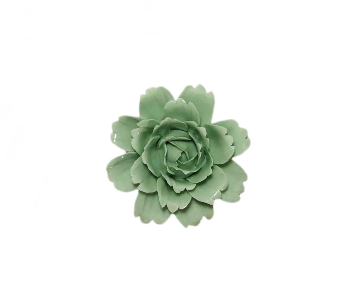 Ceramic Flower Wall Art Decor, Artificial Flower Wall Sculpture,Handmade Ceramic Flowers for Home,Hallway,Living Room, Kitchen,Bathroom (Light Green,Camellia, 2.76")