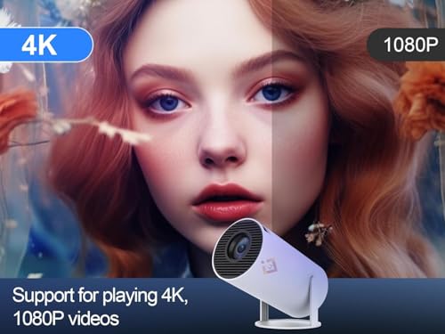 Image of OLMARTT KITCHENWARE Projector with WiFi 6 and Bluetooth, 4K 1080P Support Portable Projector 180 Rotatable 130'' Screen Movie Projector Auto Keystone Compatible for Laptop, PC, Smartphone (offwhite)
